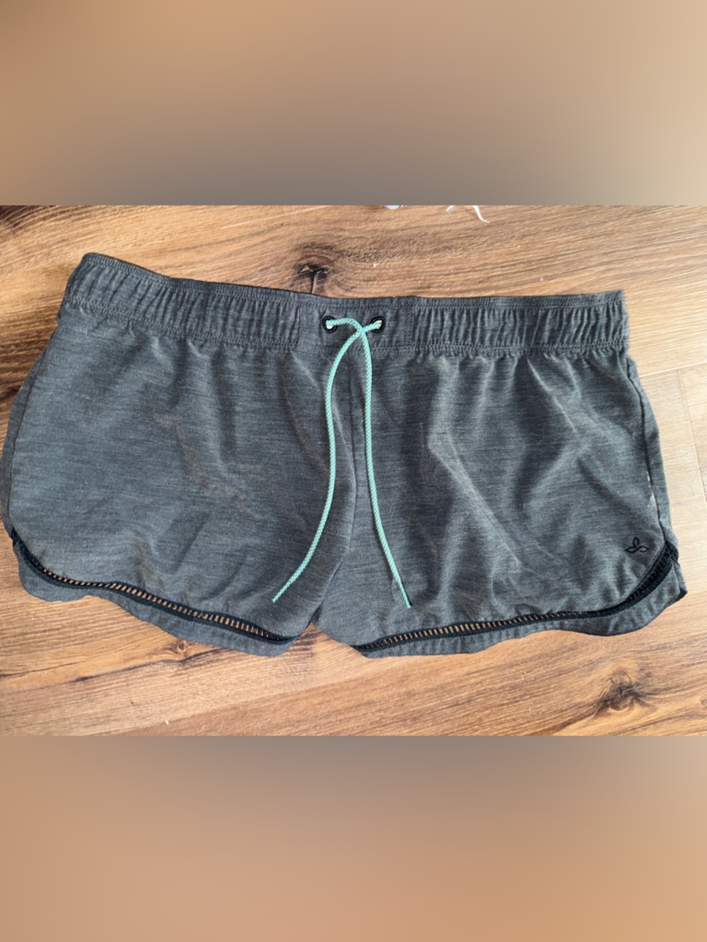 Prana Charcoal Gray Athletic Drawstring Shorts with Mint Tie